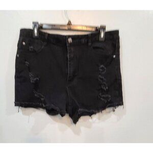 Gemma Rae Shorts Women's Black Denim Size 15/32 Distressed High Waist Cut Off